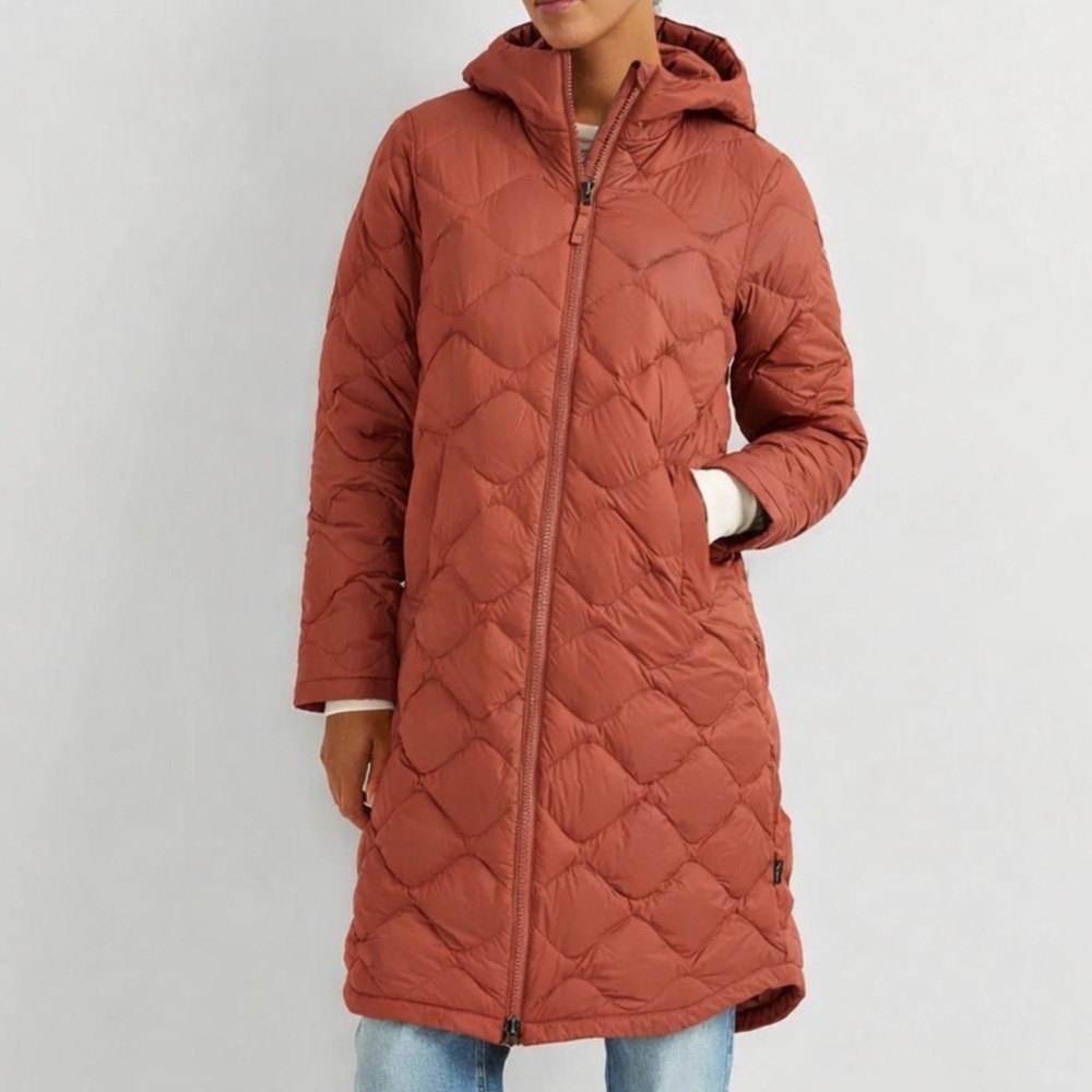 NWT Eddie Bauer FP650 Parka Puffer Terra Cotta Down Insulated Long Hooded Size L